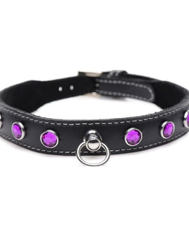 Bling Vixen Leather Choker w/ Purple Rhinestones