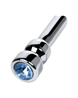 Silver Metal Urethral Plug w Sapphire Rhinestone Small