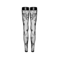 Tulle Stockings w Patterned Flock Embroidery & Power Wetlook Band