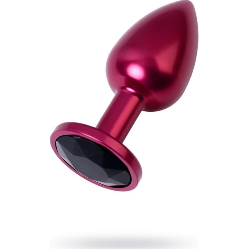 Red Metal Anal Plug w Black Crystal Small