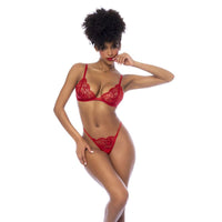 Red 3 Pc Set w/ Bralette, Garter Belt and Thong