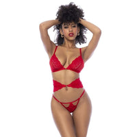 Red 3 Pc Set w/ Bra, Panties and Flexible Corset