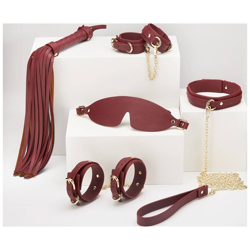 8 Pc Deluxe Bondage Play Kit Burgundy Gold