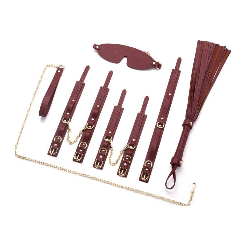 8 Pc Deluxe Bondage Play Kit Burgundy Gold