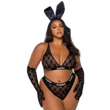 Playboy Flocked Bunny 2 Pc Lingerie Set Black