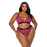 Playboy Flocked Bunny 2 Pc Lingerie Set Black