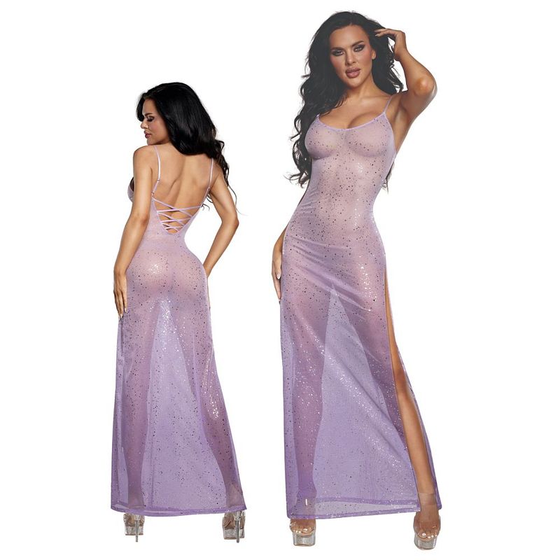 DreamGirl Ombre Glitter Mesh Gown Lilac