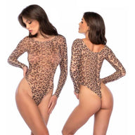 Mesh Long Sleeve Leopard Bodysuit