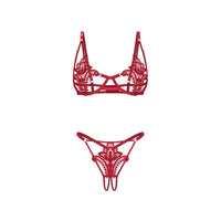 Luise Sublim 2 Pc Bra Panty Crotchless Set Red