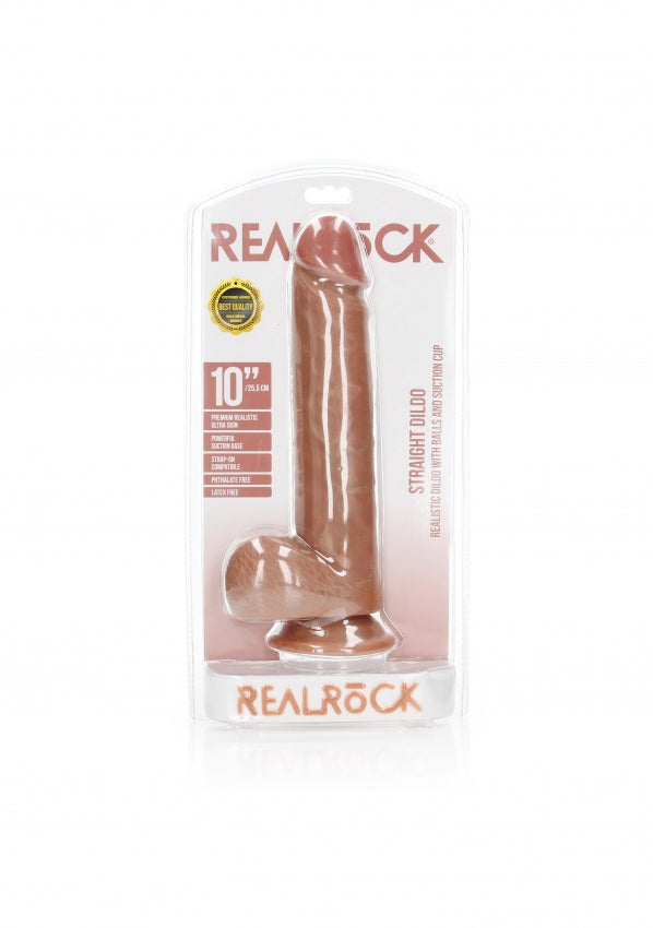 Straight Realistic Dildo with Balls and Suction Cup - 10''/ 25.5 cm
