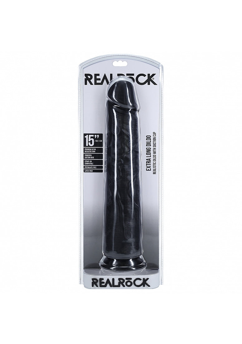 RealRock Ultra Realistic Skin - Extra Large Straight without Balls 15" / 38 cm - Black