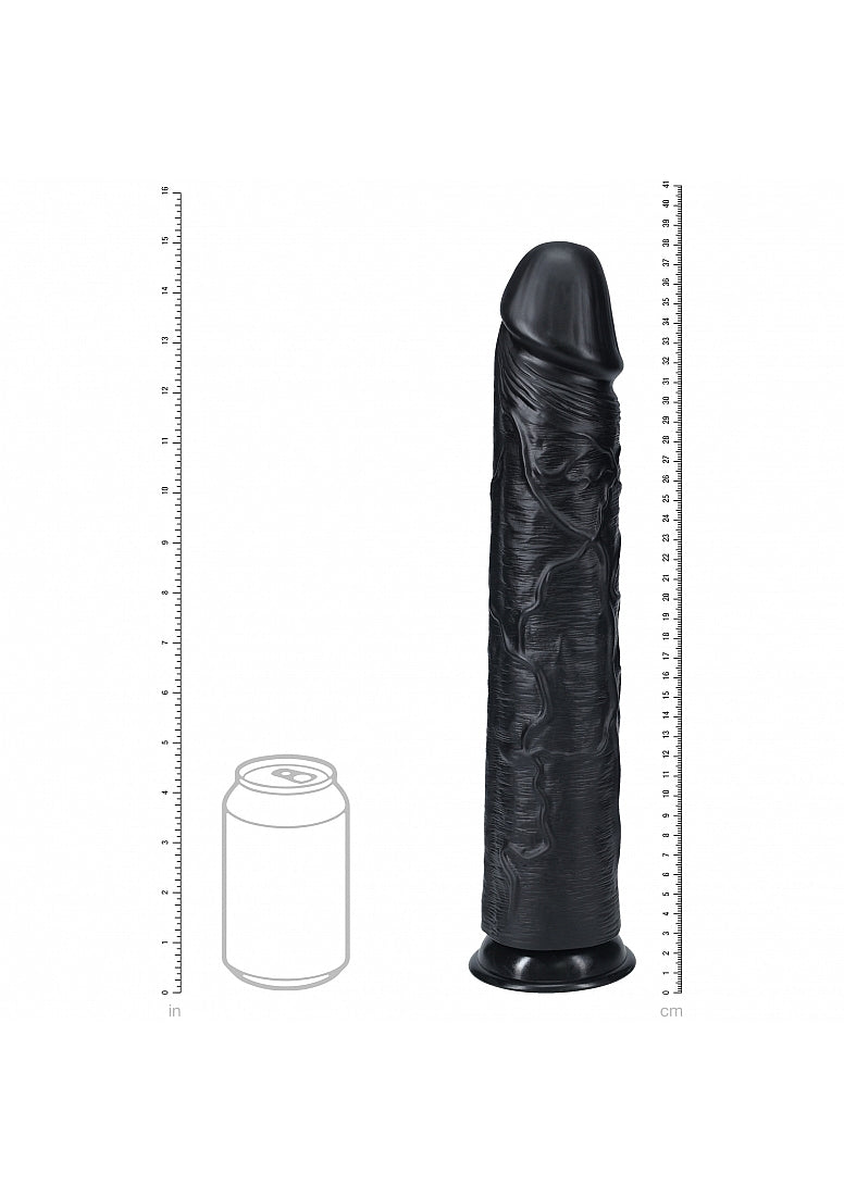 RealRock Ultra Realistic Skin - Extra Large Straight without Balls 15" / 38 cm - Black