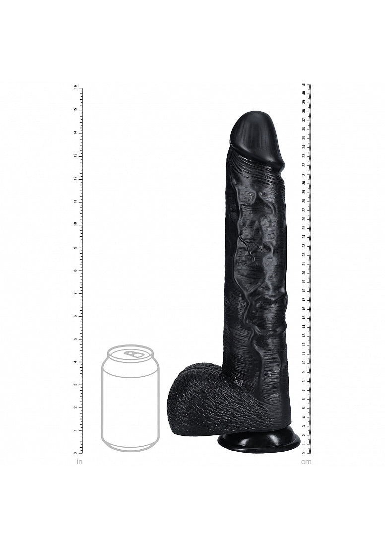 RealRock Ultra Realistic Skin - Extra Large Straight with Balls 15" / 38 cm - Black