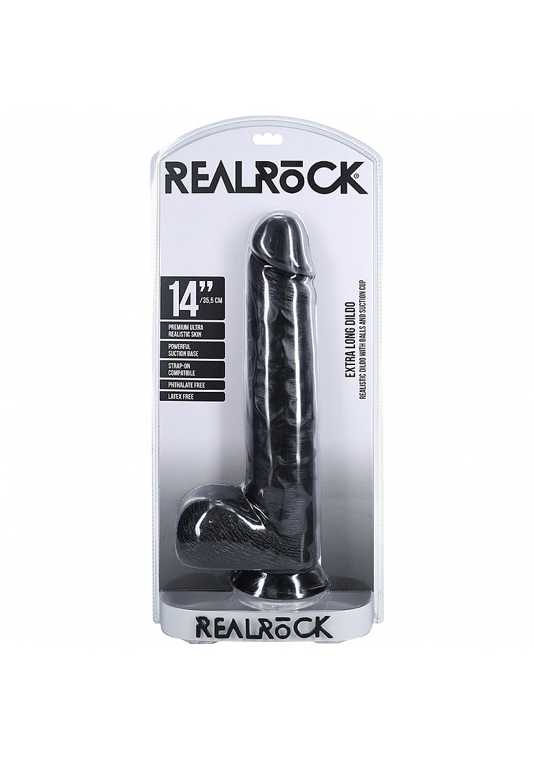 RealRock Ultra Realistic Skin - Extra Large Straight with Balls 14" / 35,5 cm - Black