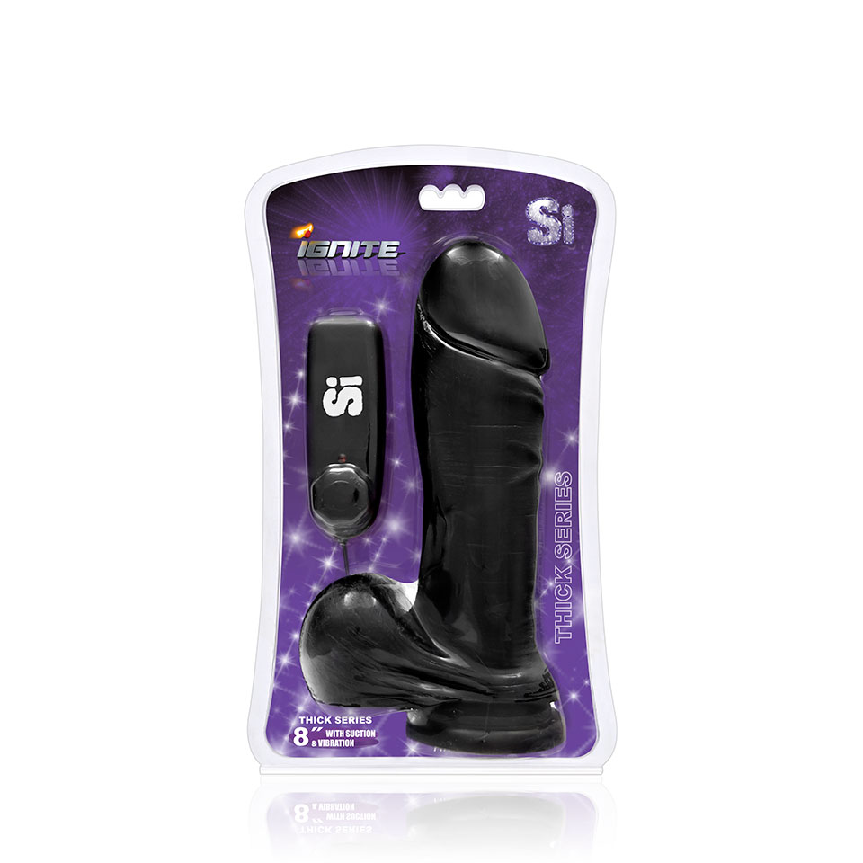 Thick Vibrating Cock w/ Balls and Suction 8in