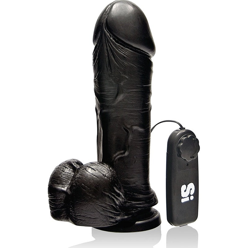 Thick Vibrating Cock w/ Balls and Suction 8in