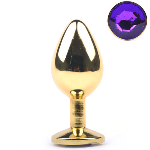 Gold Anal Plug Medium w/ Purple Diamante