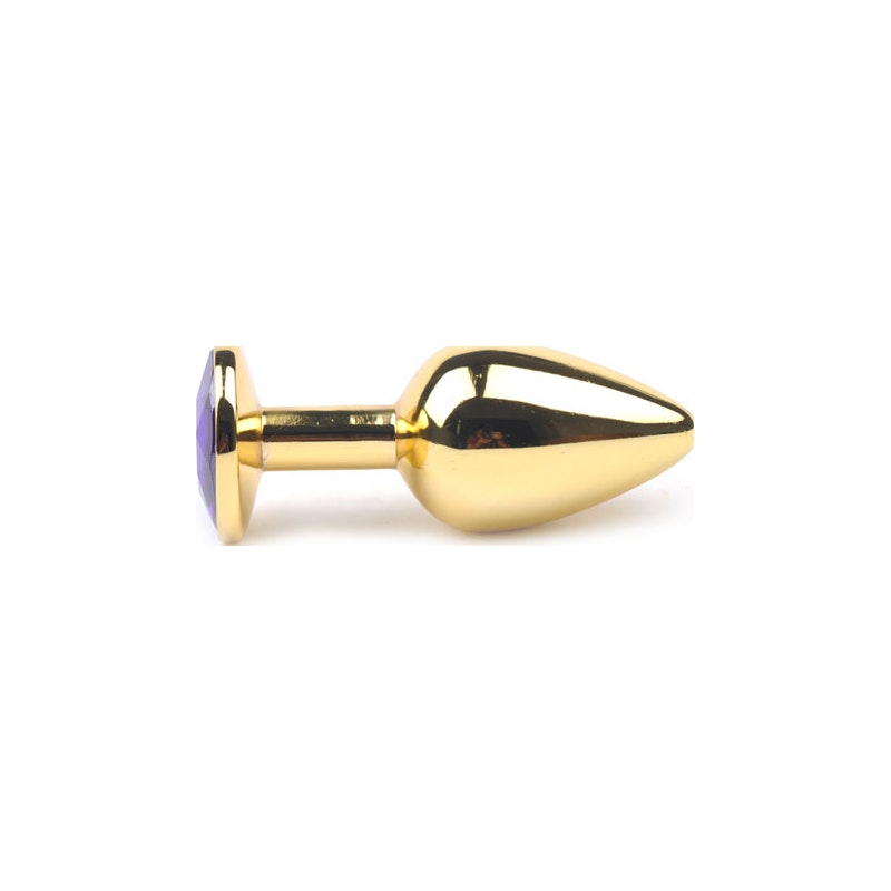 Gold Anal Plug Small w/ Purple Diamante