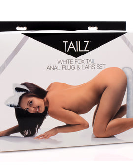 Anal Plug and Ears Set White Fox Tail