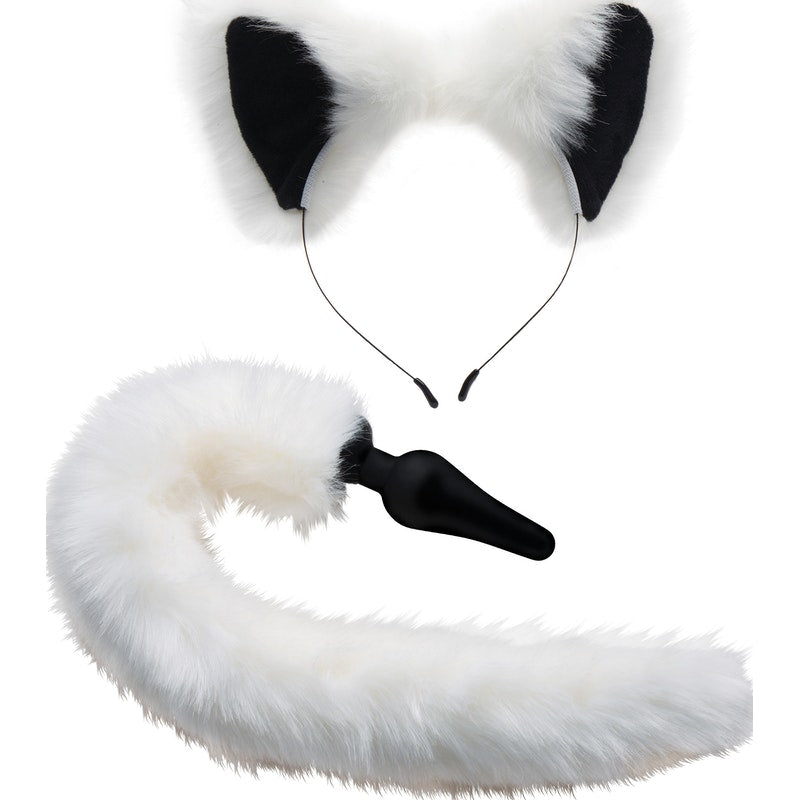 Anal Plug and Ears Set White Fox Tail