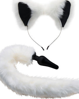 Anal Plug and Ears Set White Fox Tail