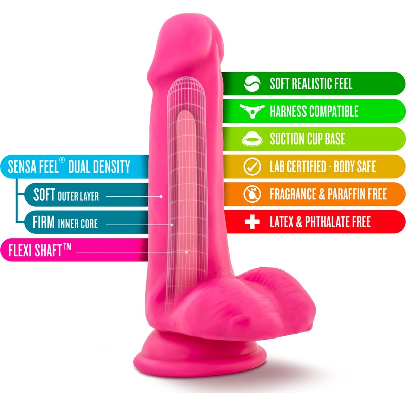 Neo Dual Density Cock With Balls 6 Inch Neon Pink