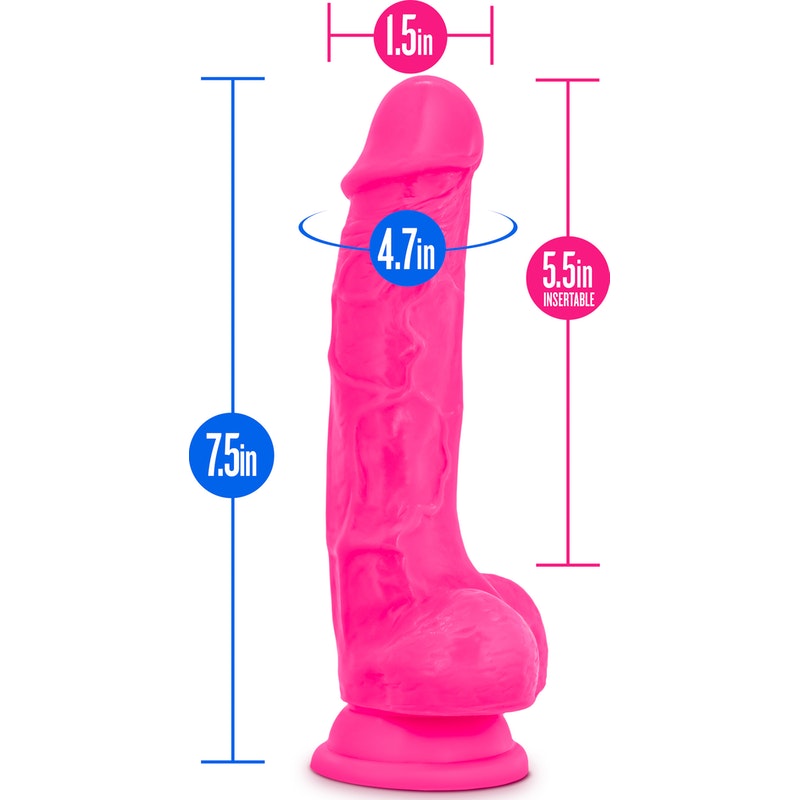 Neo Dual Density Cock With Balls 7.5in Neon Pink