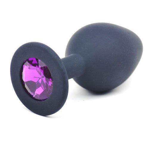 Black Silicone Anal Plug Medium w/ Purple Diamond