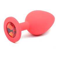 Red Silicone Anal Plug Medium w/ Red Diamond