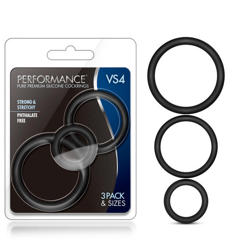 Performance Silicone Cock Ring 3 Pc Set Black