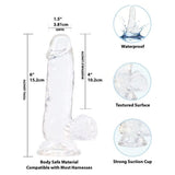 Crystal Dildo w Balls 6in Clear