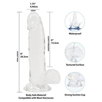 Crystal Dildo w Balls 8in Clear