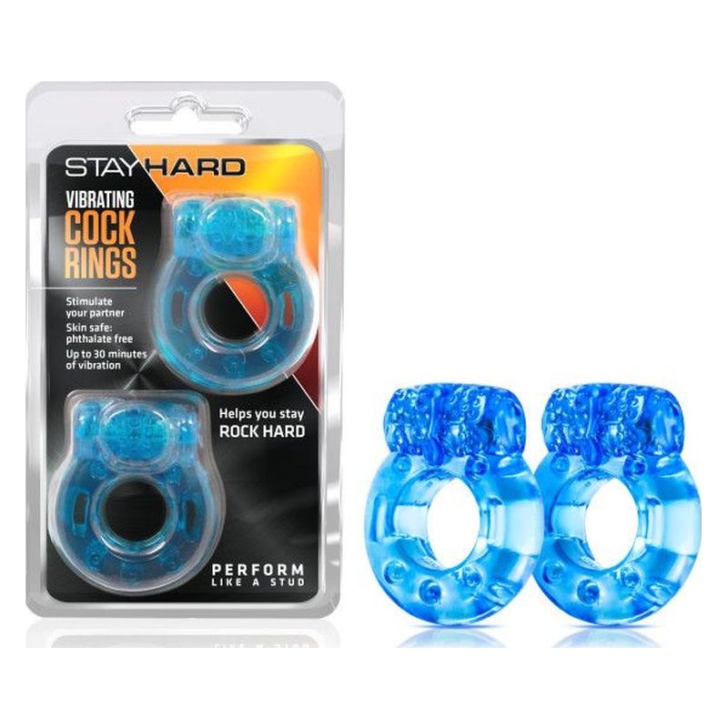 Stay Hard Vibrating Cock Rings 2 Pc Blue