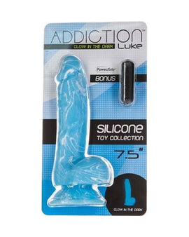 Luke 7.5in Glow in the Dark Dildo w Balls Blue