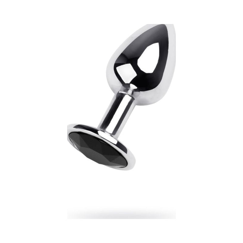 Silver Metal Anal Plug w Black Gem