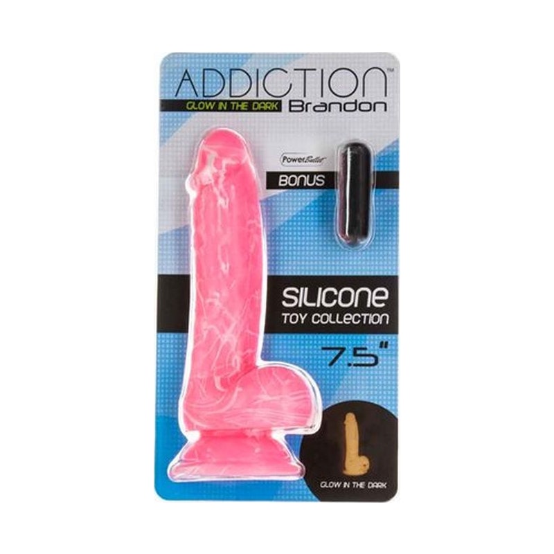 Brandon 7.5 inch Glow in the Dark Dildo w Balls Pink