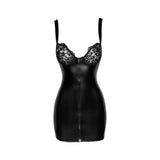 Power Wetlook Mini Dress w Lace Chest &  Two Way Zipper