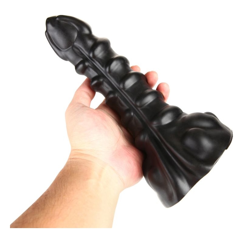 Ribbed Anal Dildo Black Medium