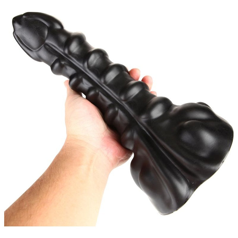 Ribbed Anal Dildo Black Large