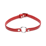 Fiery Pet Leather Choker w/ Silver Ring Red