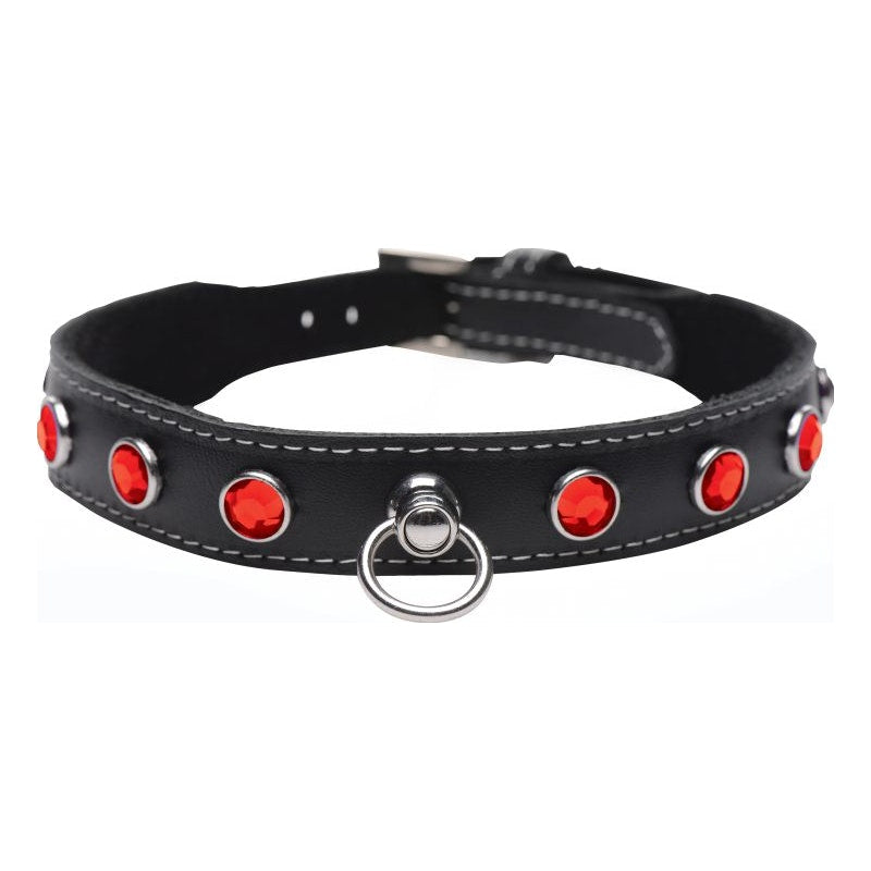 Bling Vixen Leather Choker w/ Red Rhinestones