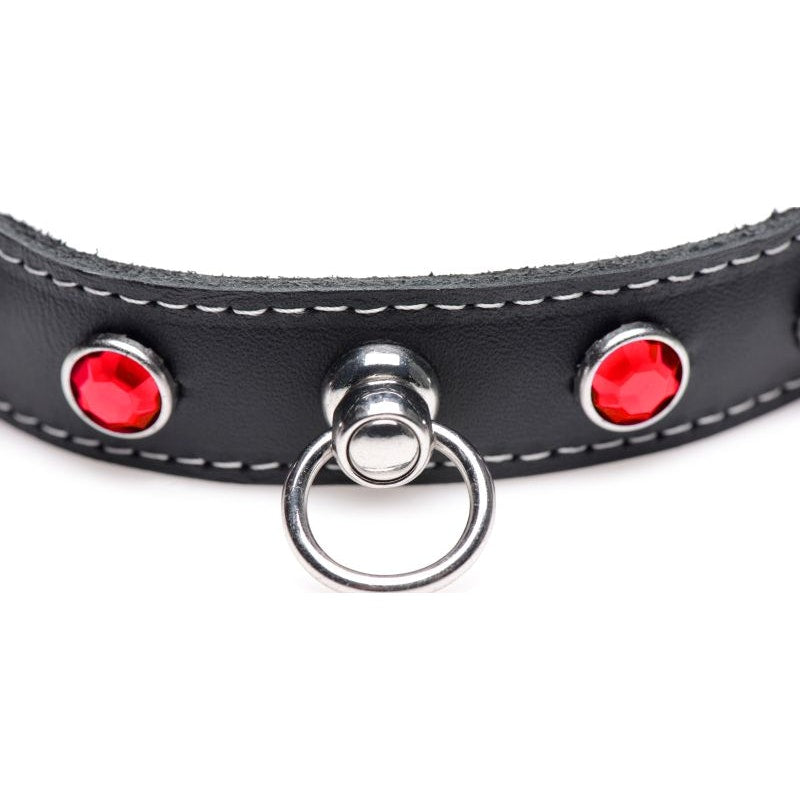 Bling Vixen Leather Choker w/ Red Rhinestones