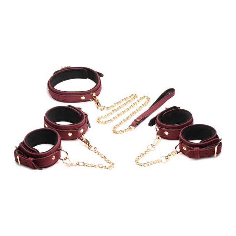 6 Pc Velvet Bondage Set Burgundy