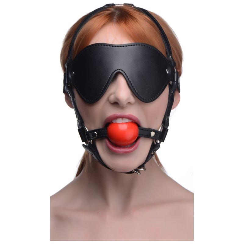 Blindfold Harness w Ball Gag Black