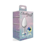 Cheeky Charms Silver Round Butt Plug w Clear Iridescent Jewel Medium