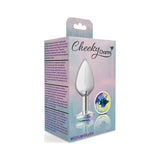 Cheeky Charms Silver Round Butt Plug w Clear Iridescent Jewel Large