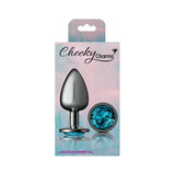 Cheeky Charms Gunmetal Round Butt Plug w Teal Jewel Large