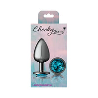 Cheeky Charms Gunmetal Round Butt Plug w Teal Jewel Large