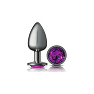 Cheeky Charms Gunmetal Round Butt Plug w Purple Jewel Large