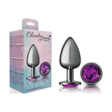 Cheeky Charms Gunmetal Round Butt Plug w Purple Jewel Large